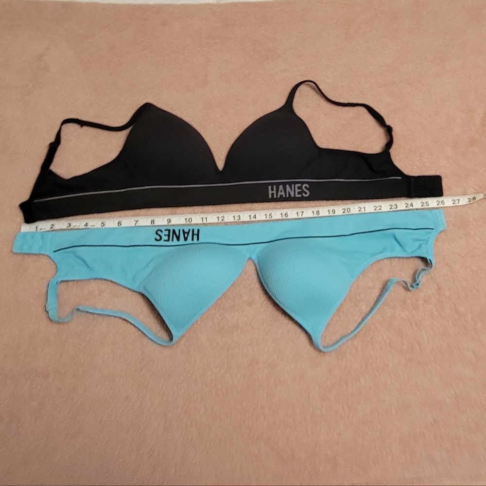 Hanes Set of 2 Turquoise & Black Adjust Seamless Rib Padded Wireless Bras. Sz: M - Picture 4 of 8